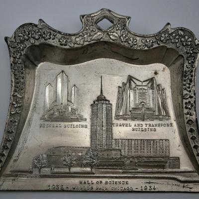 (2) 1933 Chicago Century of Progress Worlds Fair Souvenir Crumb Trays