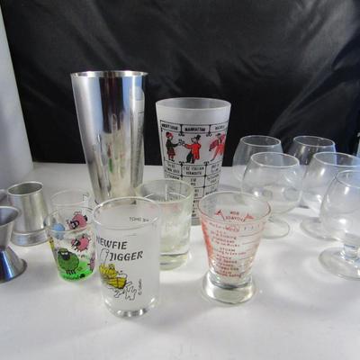 Collection of Bar Ware- Assorted Glasses and Shaker