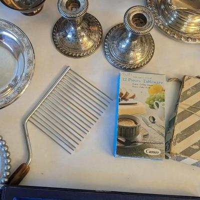 Silverplate Service and Weighted Silver Candle Stick Holders
