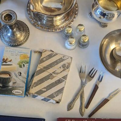 Silverplate Service and Weighted Silver Candle Stick Holders