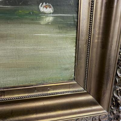 Antique Oil Painting of Swans 