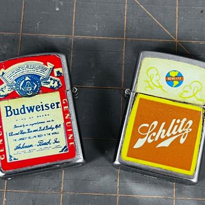 2 Vintage Lighters Budweiser and Schlitz 
