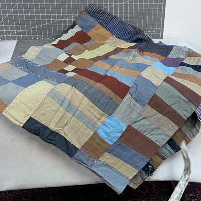 Antique Patchwork Quilt, Dark Demin, Made out of old Men's Suits 