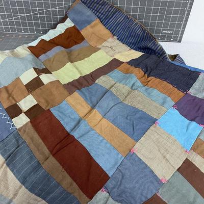 Antique Patchwork Quilt, Dark Demin, Made out of old Men's Suits 