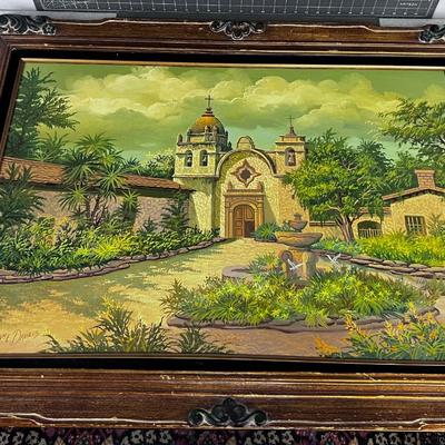 Antique Oil Painting of Spanish Mission Framed 
