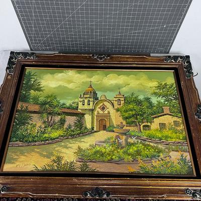 Antique Oil Painting of Spanish Mission Framed 