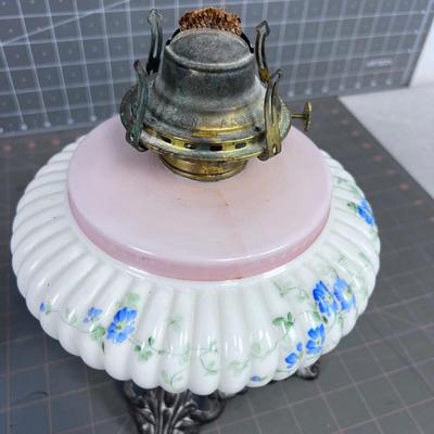 Antique Fluted Glass Kerosene Lantern Lamp White and Pink