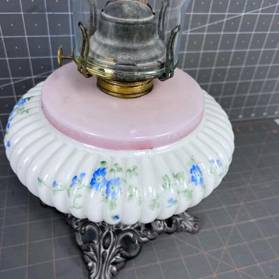 Antique Fluted Glass Kerosene Lantern Lamp White and Pink