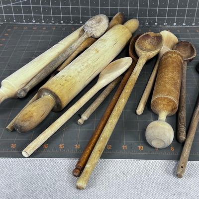 Wood Utensils; Spoons, & Rolling Pins