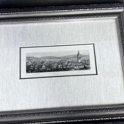 Signed and Numbered Framed Etching European City 