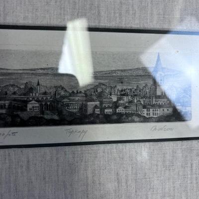 Signed and Numbered Framed Etching European City 
