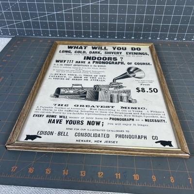 Antique Phonograph Ad Framed