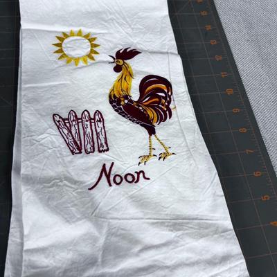 CUTE: Night and Noon Rooster Screen Printed and Machine Embroidered Towels 