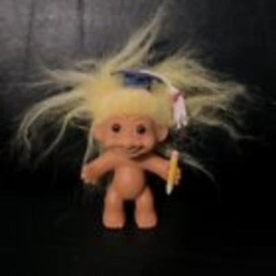 Russ Graduate 3â€ Troll Doll Yellow Hair With Blue Cap And Pencil in Hand