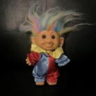 Vintage My Lucky Russ Berrie Troll 6" Doll Rainbow Hair Clown