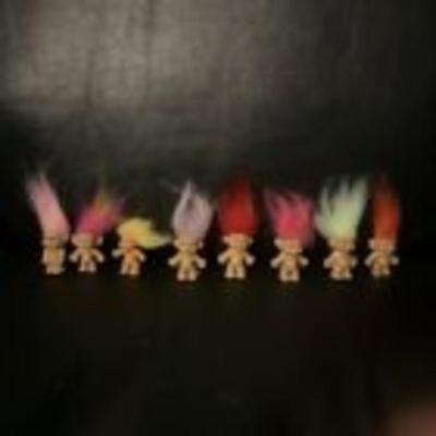 8 Vintage Mini Trolls Pink Green Orange Yellow Red