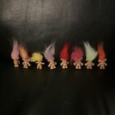 8 Vintage Mini Trolls Pink Green Orange Yellow Red