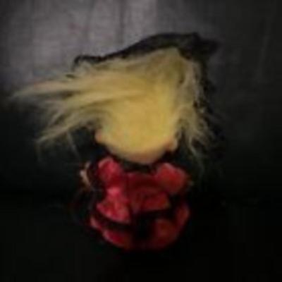Vintage Russ Troll Saloon Gal in Red Satin Dress and Black Laced Veil 1980s