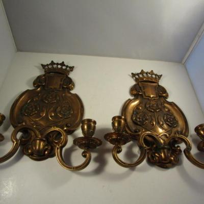Vintage Metal Sconce Candle Holders- Approx 13