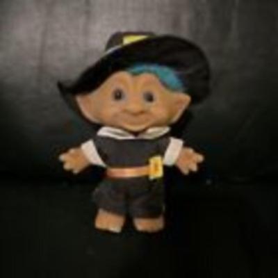 Vintage Norfin Troll Doll 5â€ Pilgrim Costume Blue Hair 1986