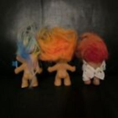 3 Russ Troll Dolls Happy Birthday Rainbow Hair 3" Vintage 1990s Orange Hair