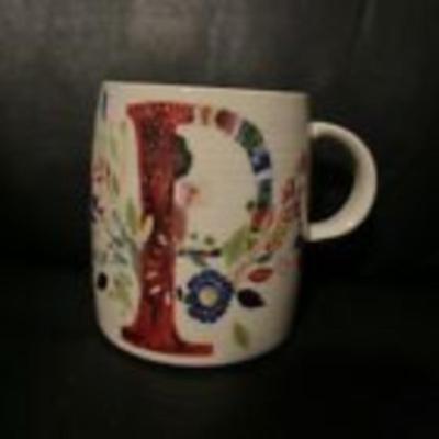 Anthropologie Letter P Initial Mug Petal Palette Flower Starla Halfmann Monogram