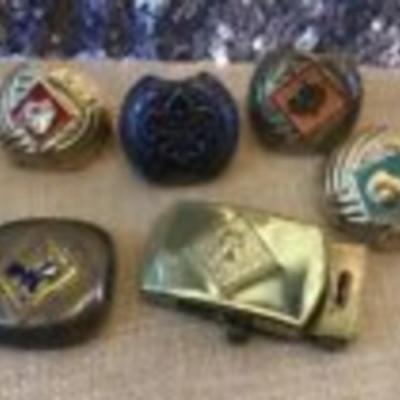 6 Vintage 1970s Boy Scout/Cub Scout Tie, Neckerchief, Bandana Slide pin Buckle