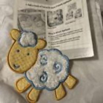 Applique Sheep Lamb Fab-liques Baby Blanket Nursery Yellow and Blue Sew Glue On