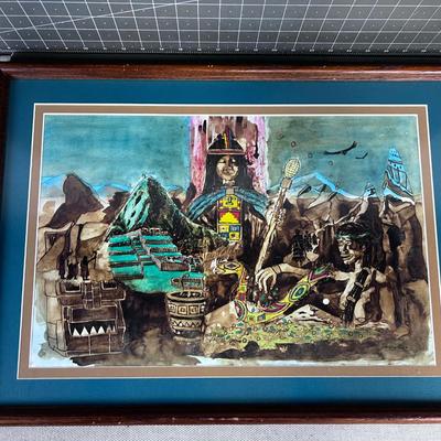 Original Water Color by M. Espinosa - Meso American Aztec  