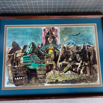 Original Water Color by M. Espinosa - Meso American Aztec  