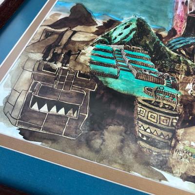 Original Water Color by M. Espinosa - Meso American Aztec  