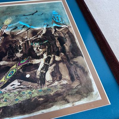 Original Water Color by M. Espinosa - Meso American Aztec  