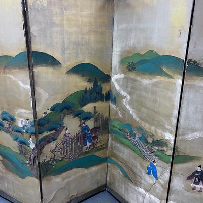 Antique Asian Privacy Screen, Hand Painted