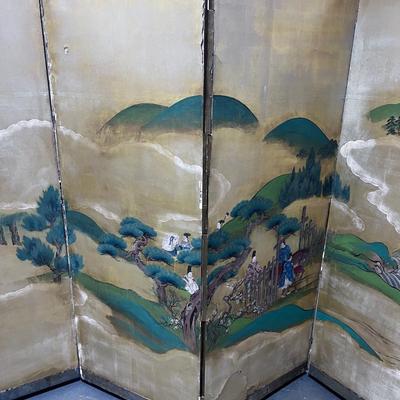 Antique Asian Privacy Screen, Hand Painted