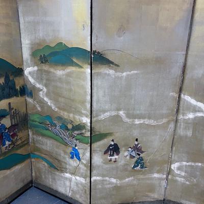 Antique Asian Privacy Screen, Hand Painted