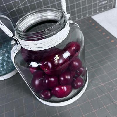 2 Jar Buckets with Clear Marbles and Faux Apples 