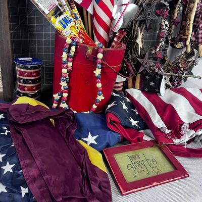 4th of July Flags, Bunting Etc. (Large Box of Patriotic Enthusiasm) 
