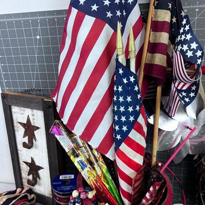 4th of July Flags, Bunting Etc. (Large Box of Patriotic Enthusiasm) 