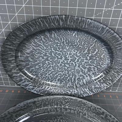 Antique Grey Graniteware Serving Platters