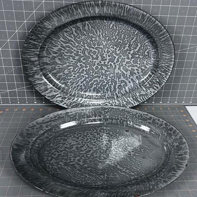 Antique Grey Graniteware Serving Platters