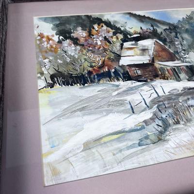 Framed and Matted Watercolor Cabin in the Woods Mixed Media and Acrylics 