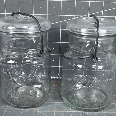 2 Antique Ball Pint Jars with Wire Bales