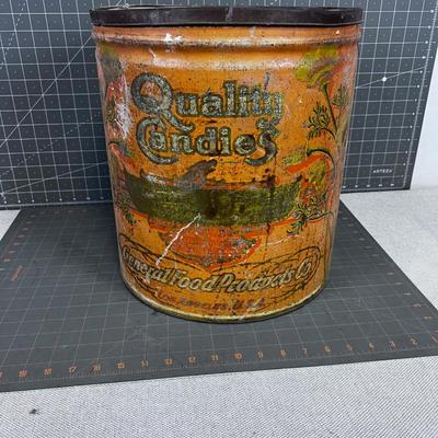 Antique Candy Tin,  Large Peach Color