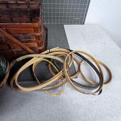 Antique Basket with Embroidery Hoops and Cloth Balls