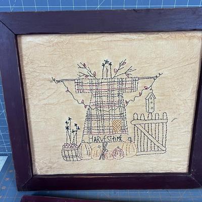 Embroidered Framed Pieces of Fabric (2)