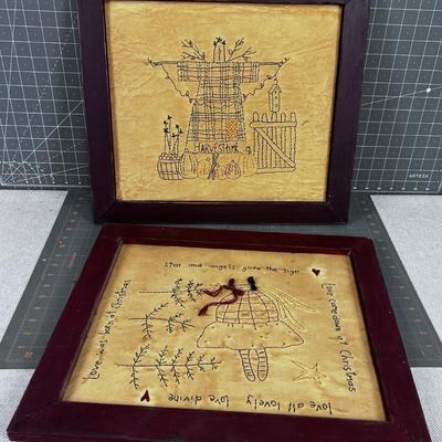 Embroidered Framed Pieces of Fabric (2)