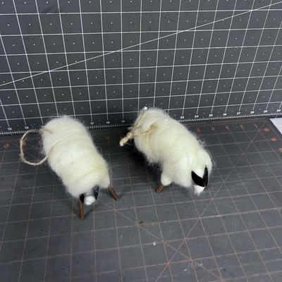Whimsical Sheep Ornaments Made w/ Real Wool (2) 