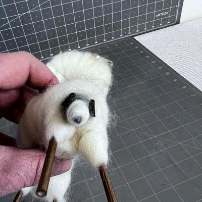 Whimsical Sheep Ornaments Made w/ Real Wool (2) 