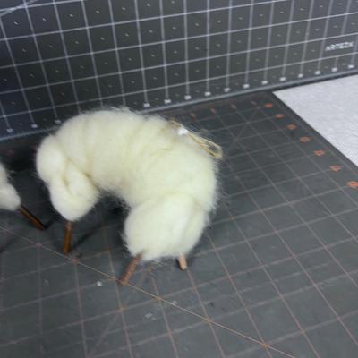 Whimsical Sheep Ornaments Made w/ Real Wool (2) 