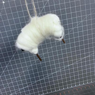 Whimsical Sheep Ornaments Made w/ Real Wool (2) 